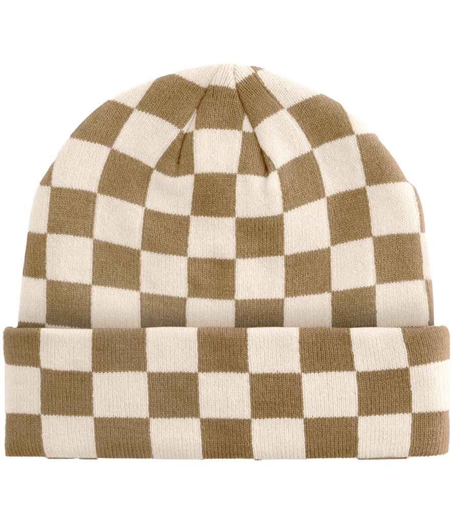 Beechfield Checkerboard Beanie in Biscuit/Almond
