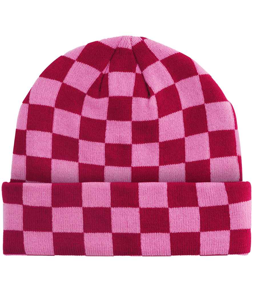Beechfield Checkerboard Beanie in Classic Red/True Pink