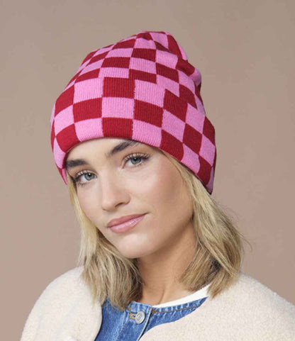 Beechfield Beechfield Checkerboard Beanie Classic Red/True Pink