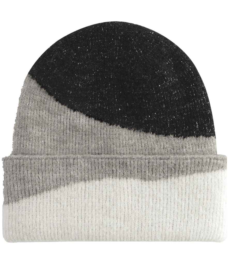 Beechfield Soft Wave Beanie in Black/Light Grey/Soft White
