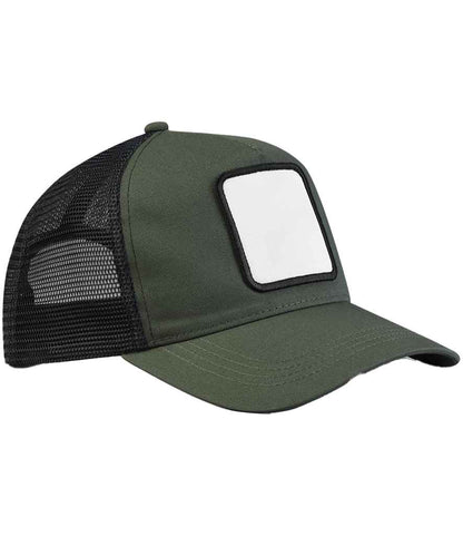 Beechfield Appliqué Patch 5 Panel Trucker Cap in Olive Green/Black