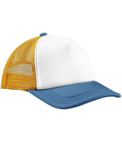 Beechfield Retro 5 Panel Trucker Cap in Sunflower/Heritage Blue
