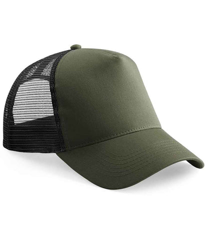 Beechfield Kids Snapback Trucker Cap in Olive Green/Black