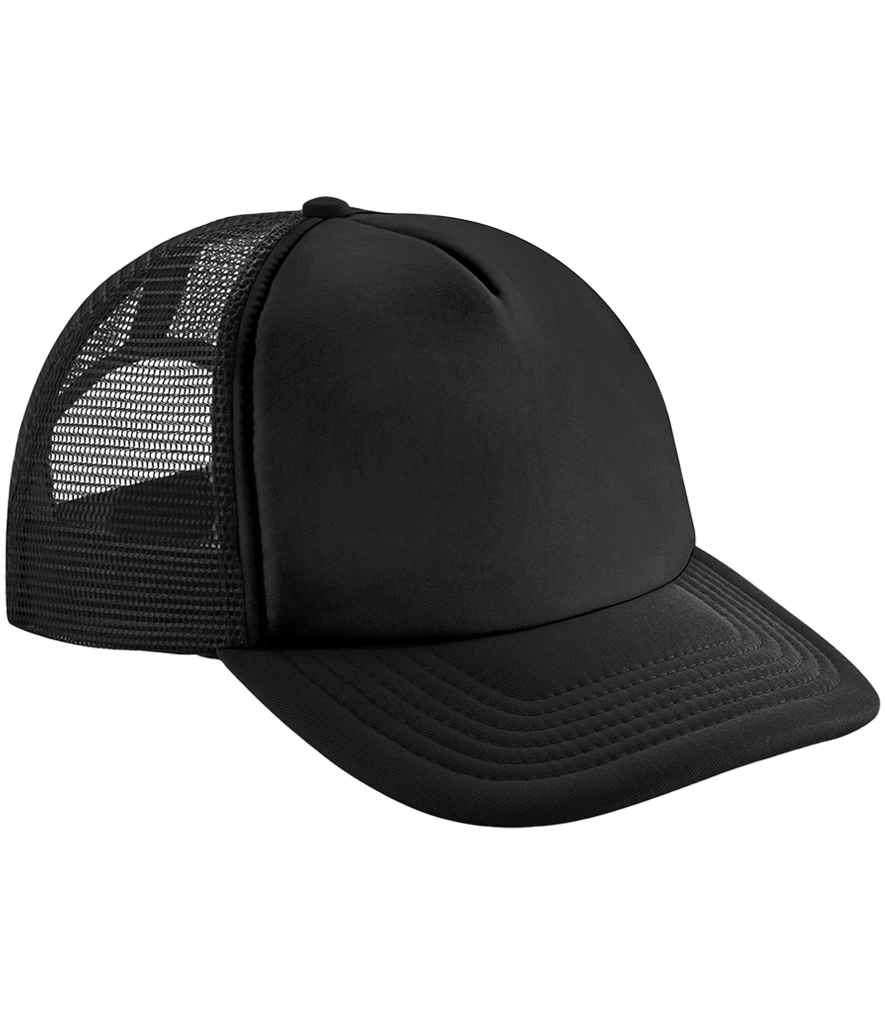 Beechfield Kids Vintage Snapback Trucker Cap in Black/Black
