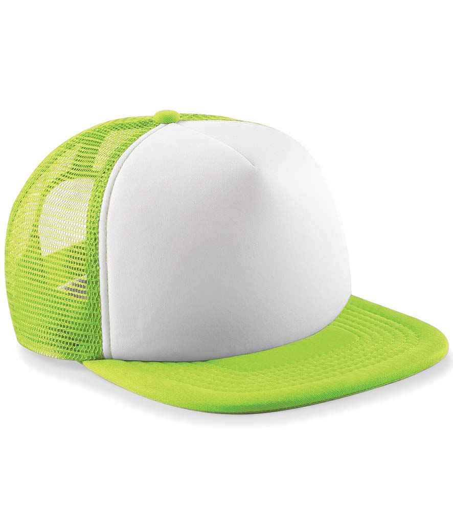 Beechfield Beechfield Kids Vintage Snapback Trucker Cap Lime Green/White