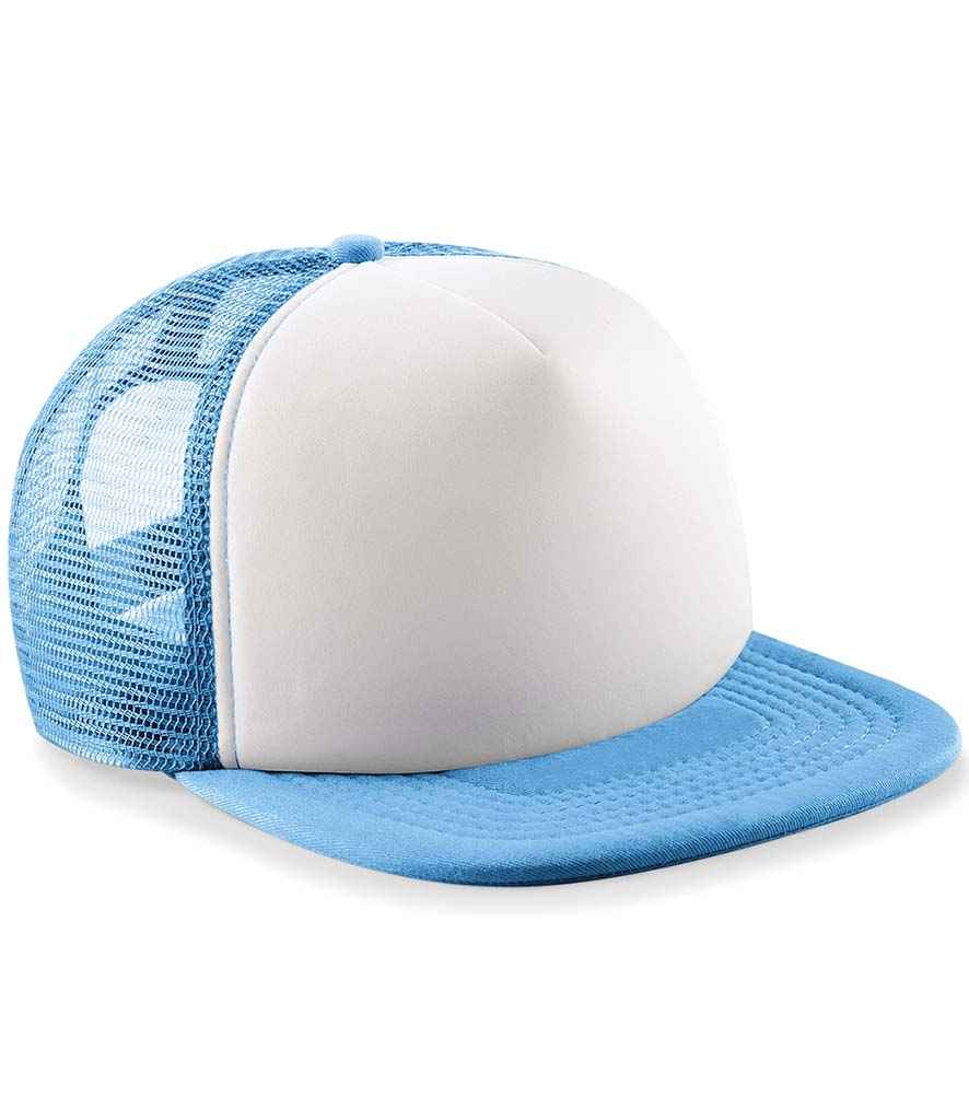 Beechfield Beechfield Kids Vintage Snapback Trucker Cap Sky Blue/White