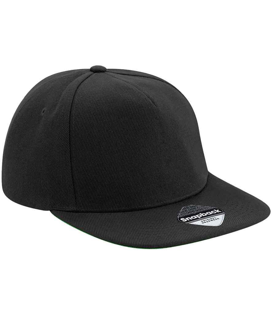 Beechfield Original Flat Peak Snapback Cap in Black/Black