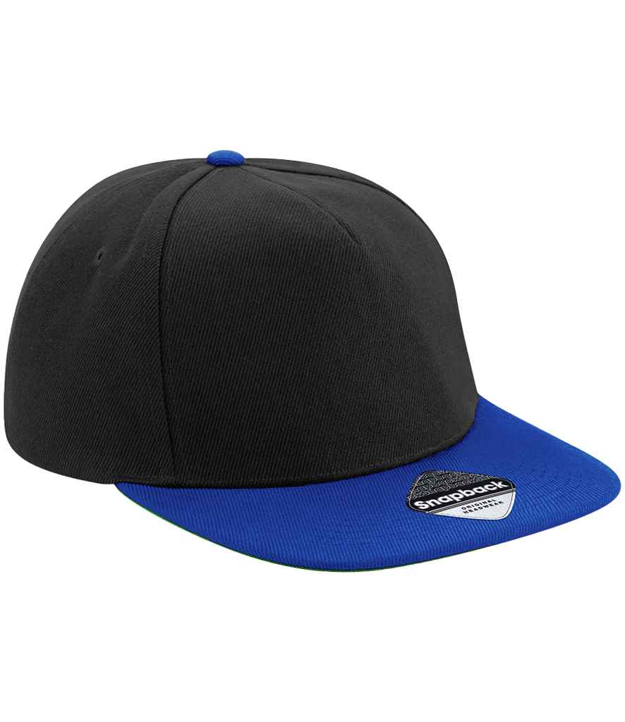 Beechfield Original Flat Peak Snapback Cap in Black/Bright Royal