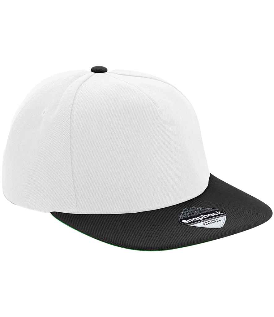 Beechfield Original Flat Peak Snapback Cap in White/Black