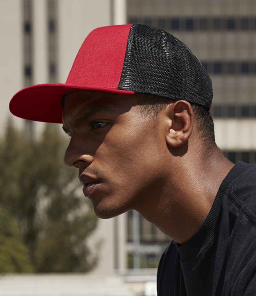 Beechfield Beechfield Original Flat Peak 6 Panel Trucker Cap Classic Red/Black
