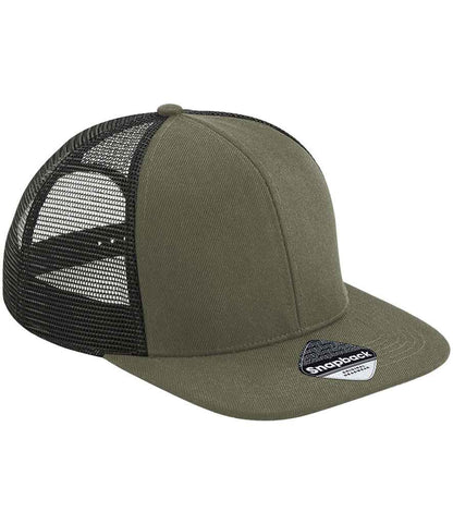 Beechfield Original Flat Peak 6 Panel Trucker Cap in Olive Green/Black