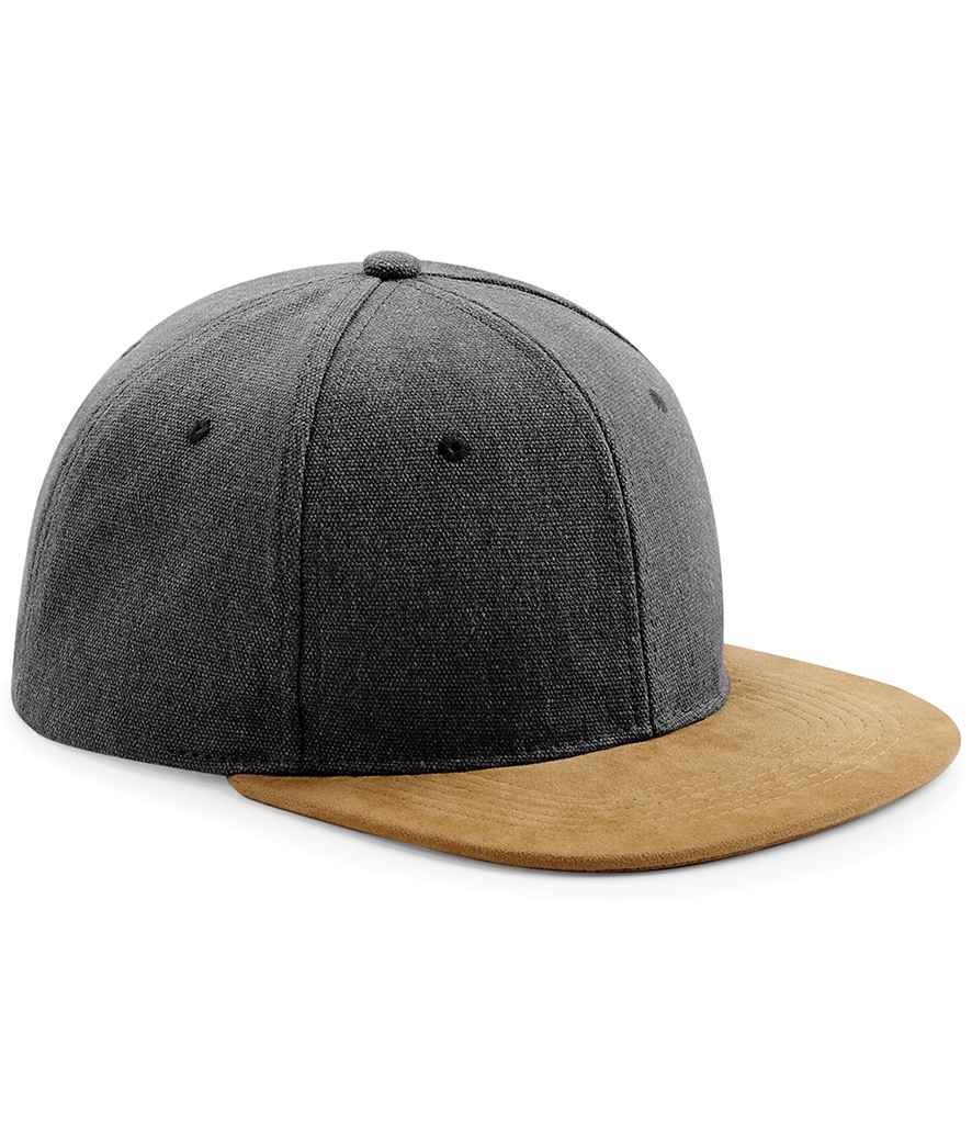 Beechfield Suede Peak Snapback Cap in Vintage Black