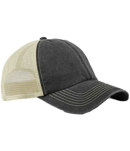 Beechfield 6 Panel Vintage Trucker Cap in Vint.Blk/Stone