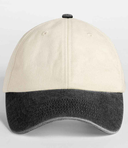 Beechfield Contrast Peak Low Profile Vintage Cap in Natural/Vintage Black