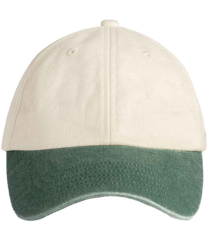 Beechfield Contrast Peak Low Profile Vintage Cap in Natural/Vintage Bottle Green