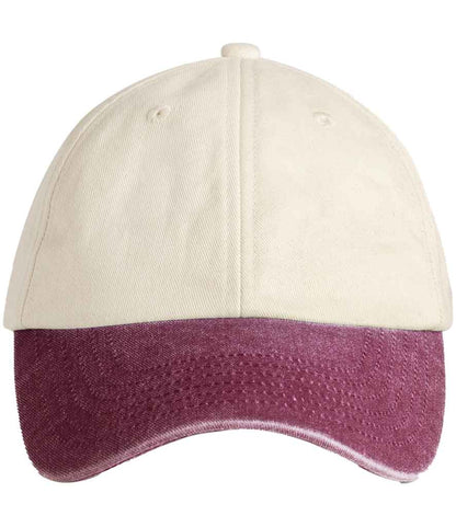 Beechfield Contrast Peak Low Profile Vintage Cap in Natural/Vintage Red