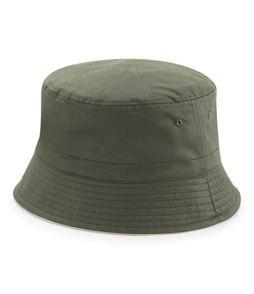 Beechfield Reversible Bucket Hat in Olive Green/Stone