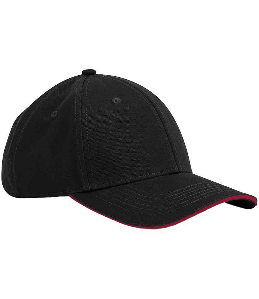 Beechfield EarthAware® Classic Organic Cotton 6 Panel Sandwich Peak Cap in Black/Classic Red