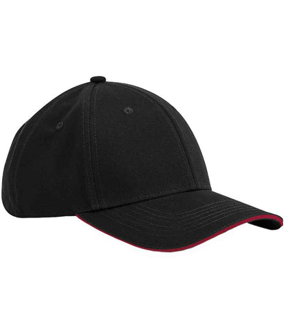 Beechfield EarthAware® Classic Organic Cotton 6 Panel Sandwich Peak Cap in Black/Classic Red