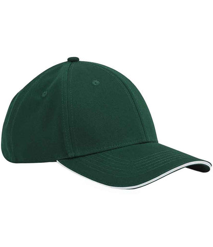Beechfield EarthAware® Classic Organic Cotton 6 Panel Sandwich Peak Cap in Bottle Green/White