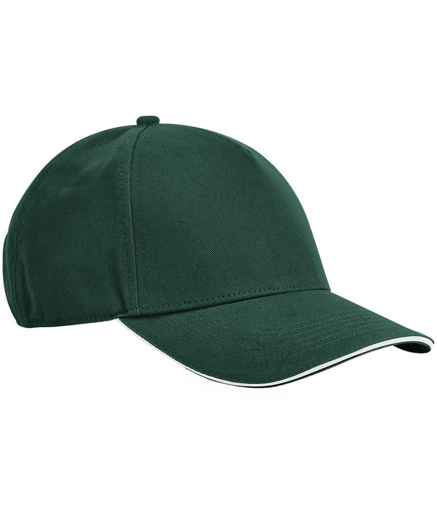 Beechfield EarthAware® Classic Organic Cotton 5 Panel Sandwich Peak Cap in Bottle Green/White