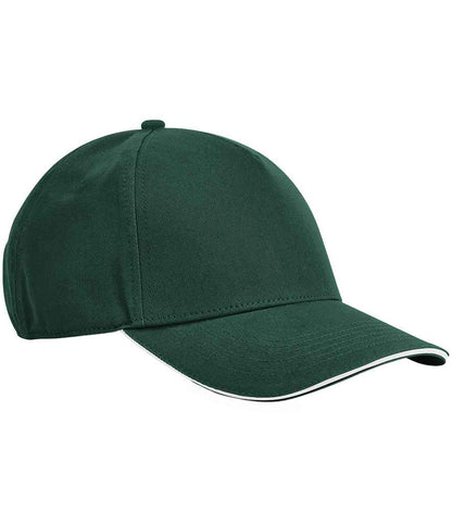 Beechfield EarthAware® Classic Organic Cotton 5 Panel Sandwich Peak Cap in Bottle Green/White