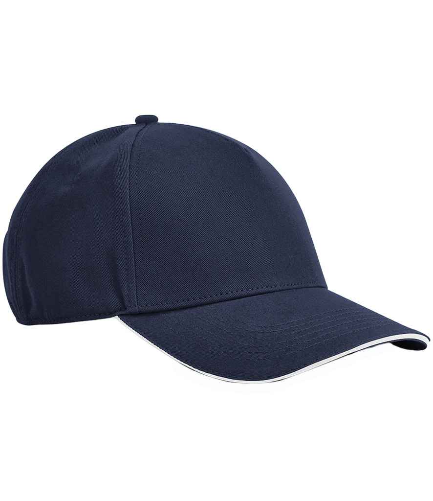 Beechfield EarthAware® Classic Organic Cotton 5 Panel Sandwich Peak Cap in French Navy/White