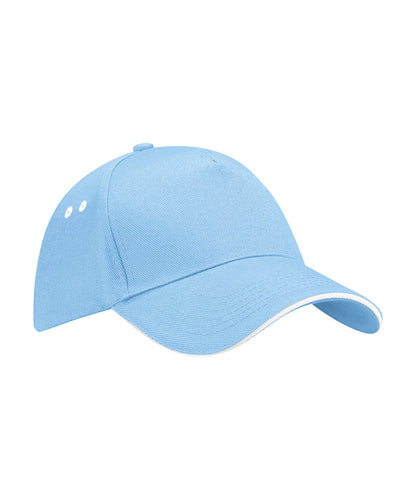 Beechfield Ultimate 5-panel cap - sandwich peak Sky Blue/White