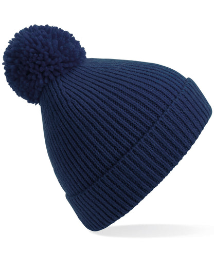 Beechfield Engineered knit ribbed pom pom beanie Oxford Navy