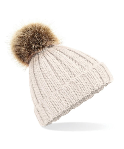 Beechfield Fur pop pom chunky beanie Oatmeal
