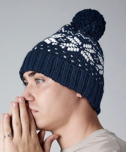 Beechfield Fair Isle snowstar® beanie Black/White