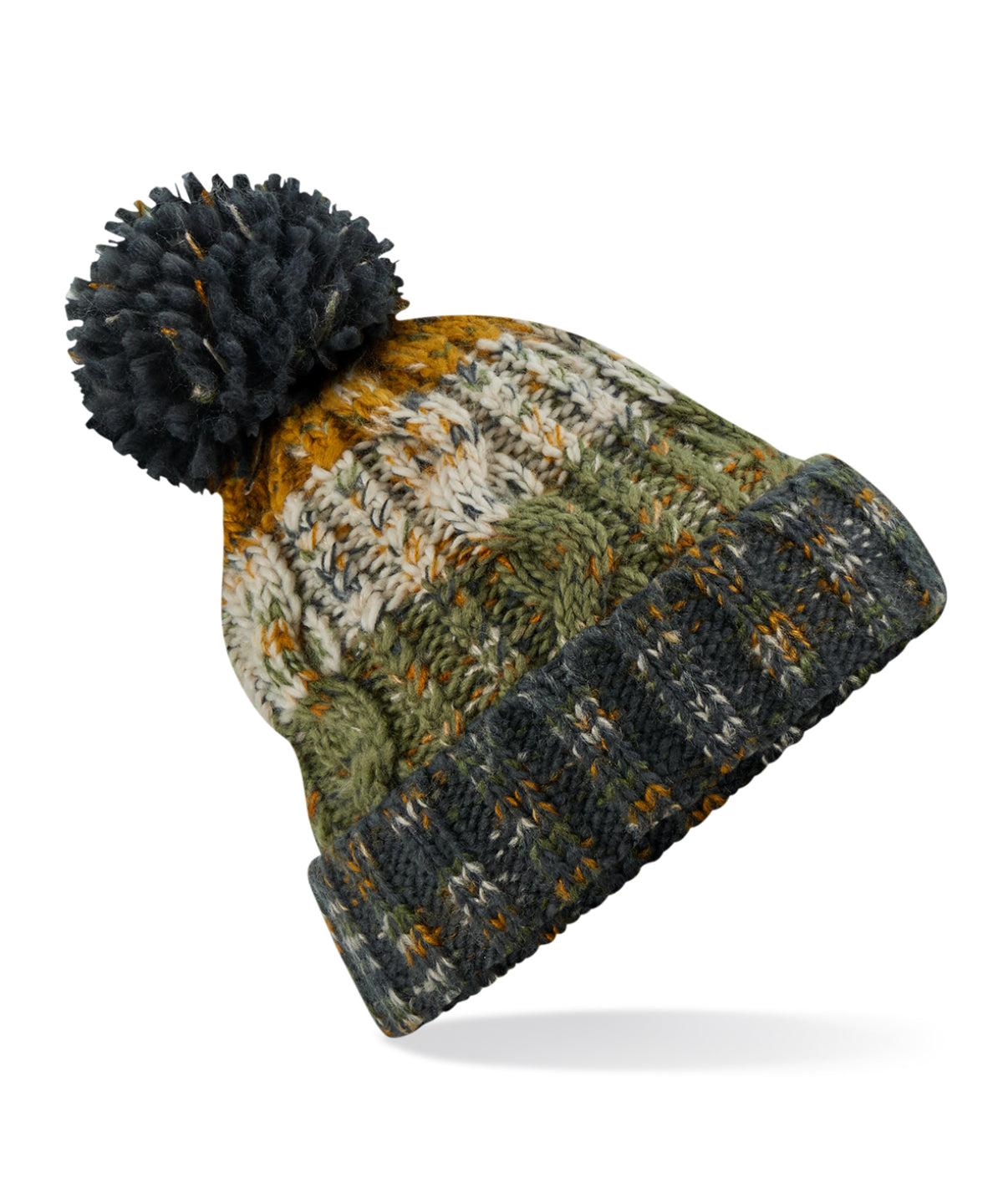 Beechfield Corkscrew pom pom beanie Autumn Moss