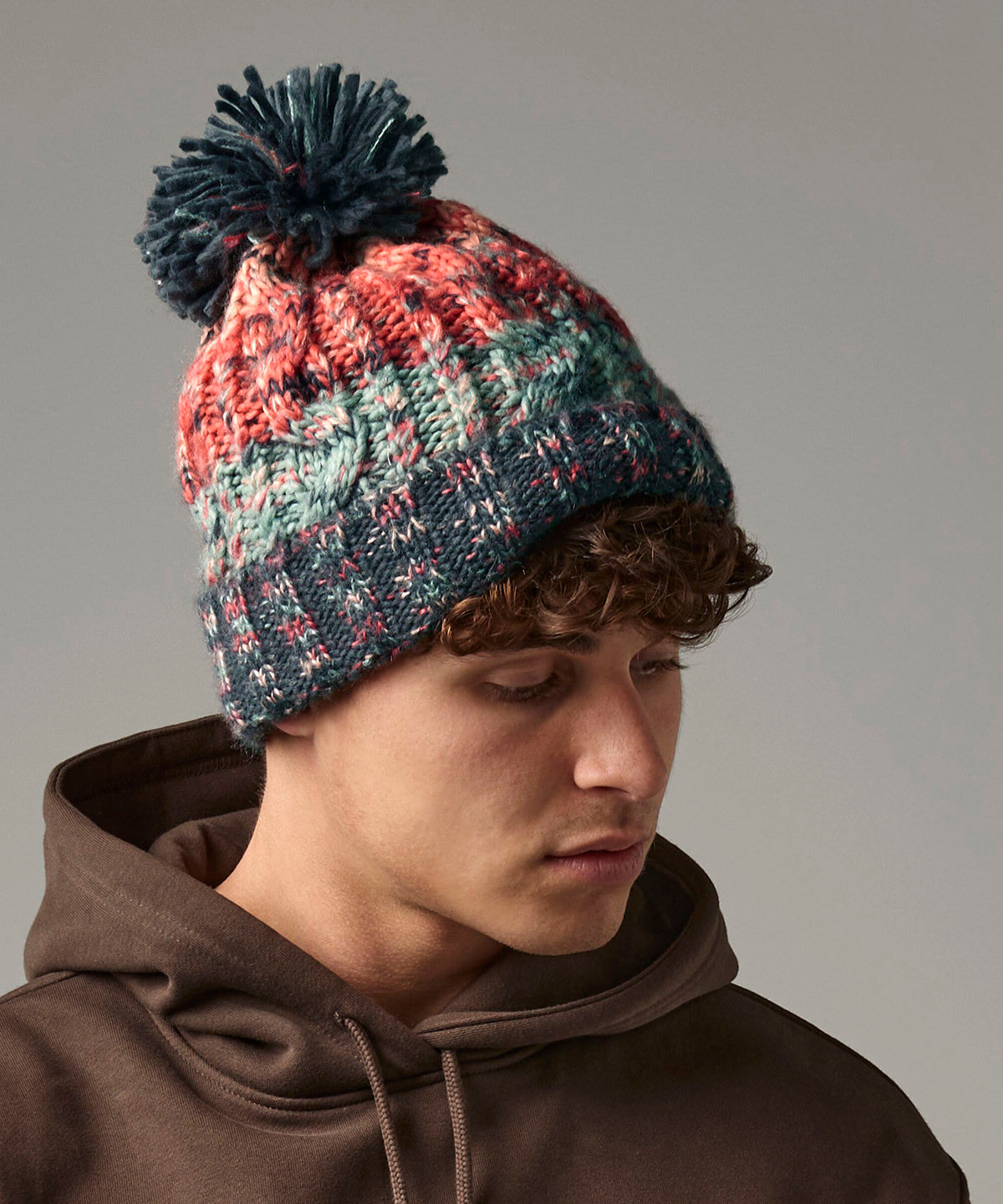 Beechfield Corkscrew pom pom beanie Alpine Blues