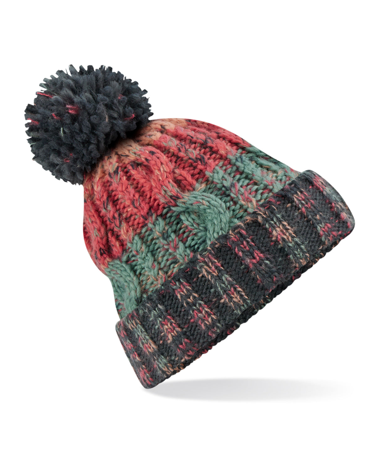 Beechfield Corkscrew pom pom beanie Watermelon Breeze