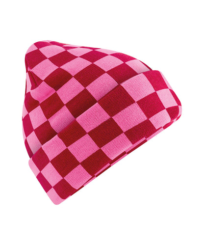 Beechfield Checkerboard beanie Classic Red/True Pink
