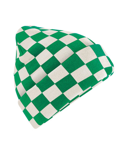 Beechfield Checkerboard beanie Kelly Green/Off White