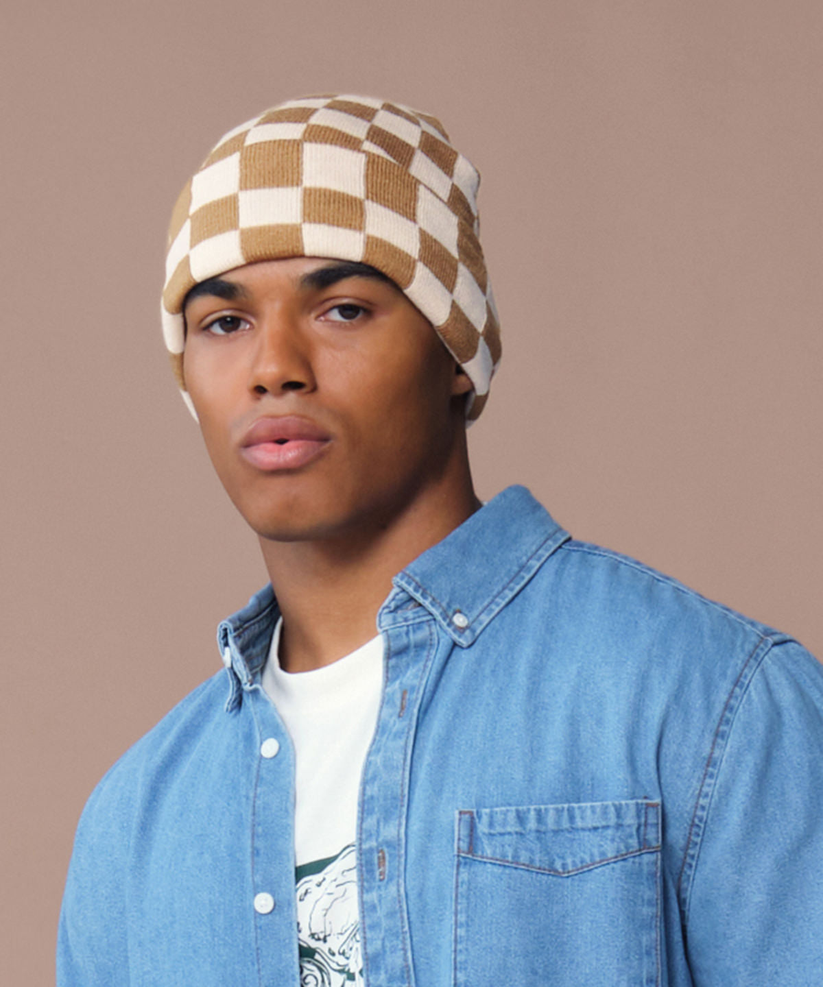 Beechfield Checkerboard beanie Biscuit/Almond