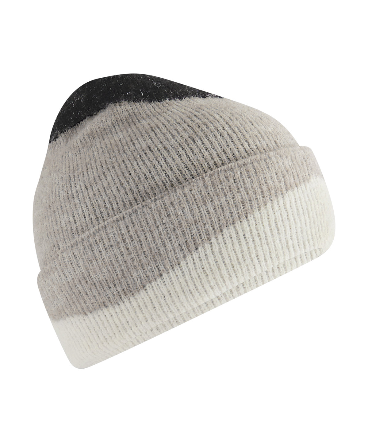 Beechfield Soft wave beanie Black/Light Grey/Soft White