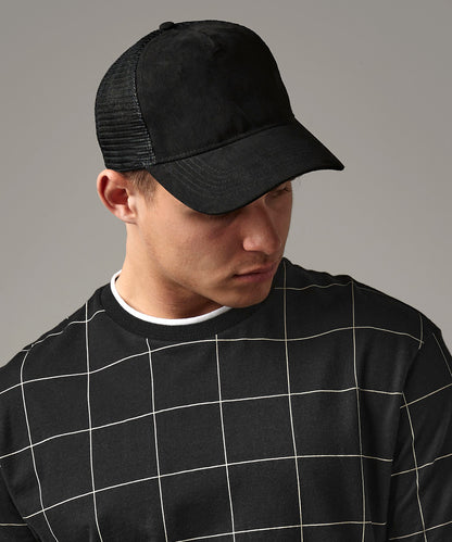 Beechfield Suede snapback trucker Black