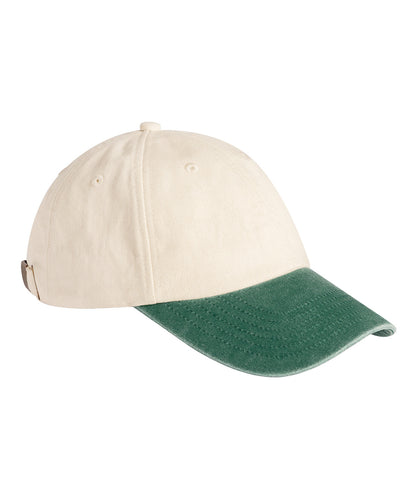 Beechfield Contrast peak low-profile vintage cap Natural/Vintage Bottle Green