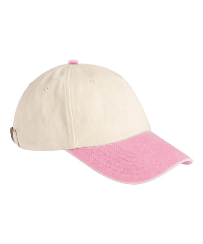 Beechfield Contrast peak low-profile vintage cap Natural/Vintage Dusky Pink