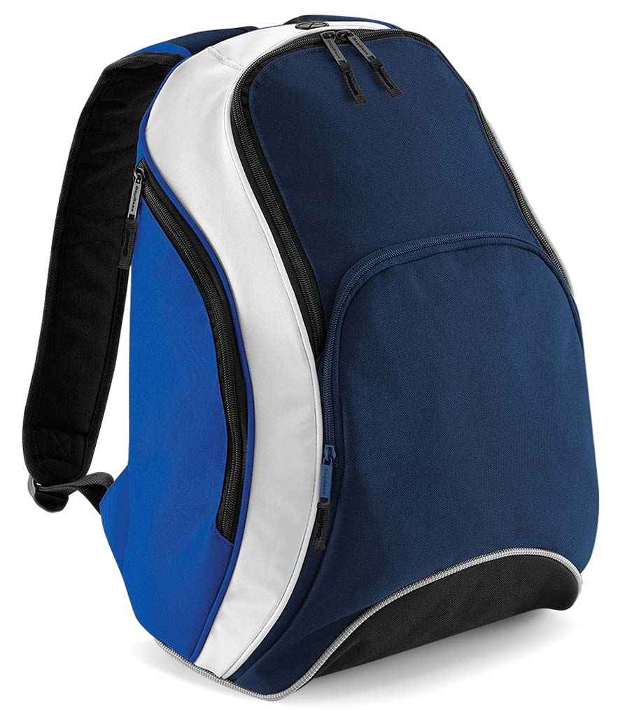 BagBase Teamwear Backpack in French Navy/Bright Royal/White