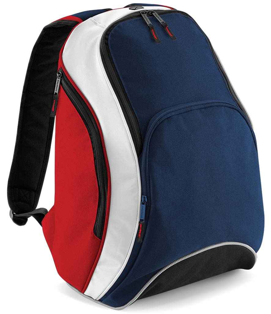BagBase Teamwear Backpack in French Navy/Classic Red/White