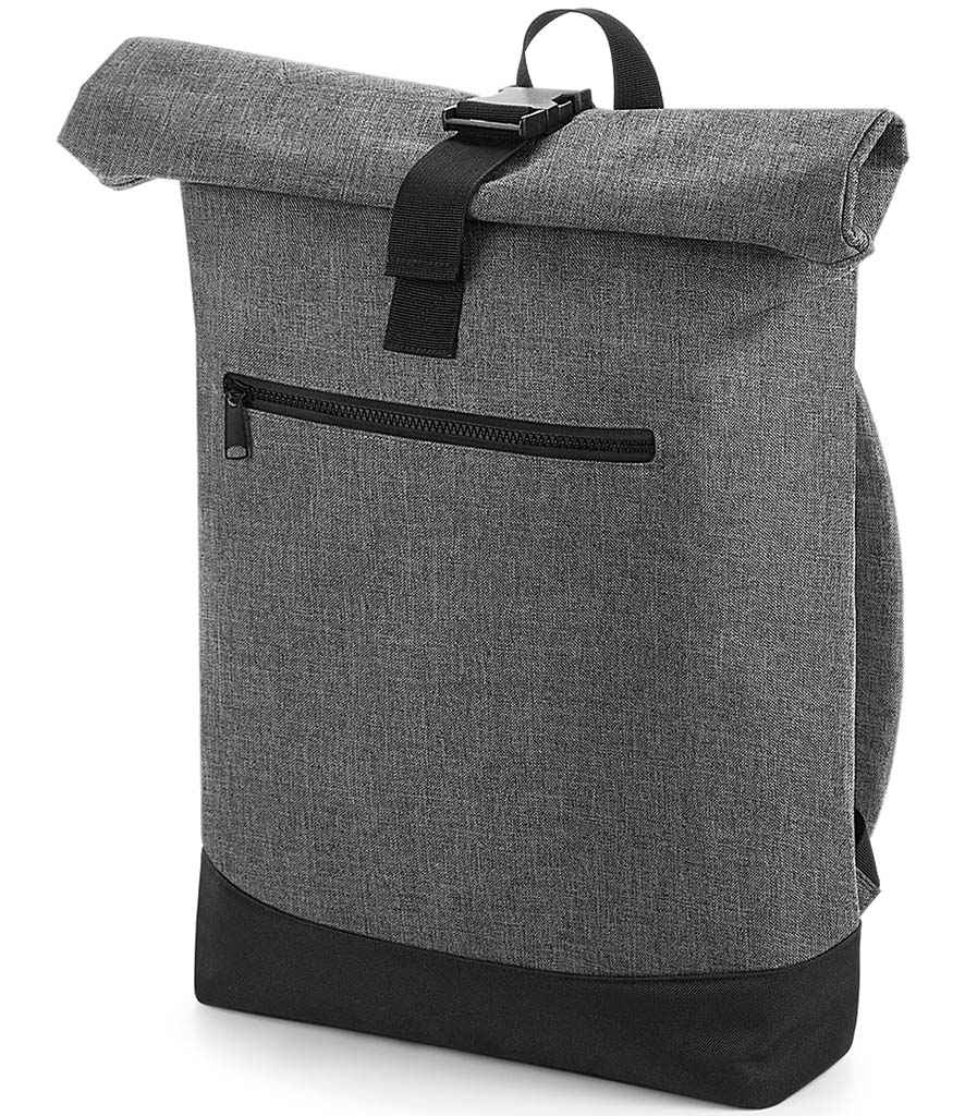 BagBase Roll-Top Backpack in Grey Marl/Black