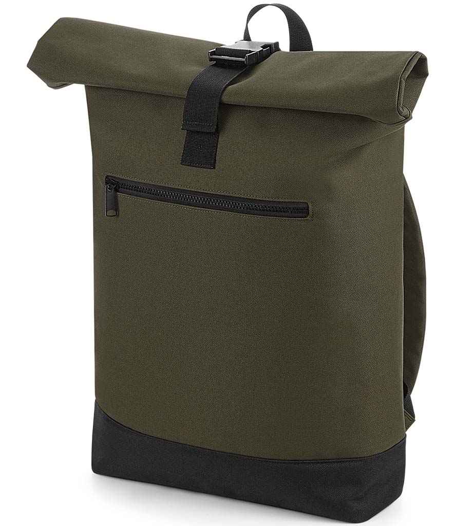 BagBase Roll-Top Backpack in Military Green