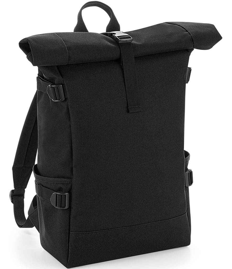 BagBase Block Roll-Top Backpack in Black/Black