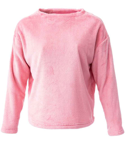 Brand Lab Ladies Plush Fleece Crew Neck Sweatshirt in Blush Pink