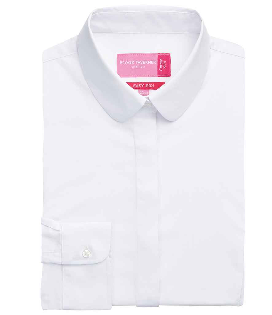 Brook Taverner Ladies Trevi Long Sleeve Poplin Shirt in White