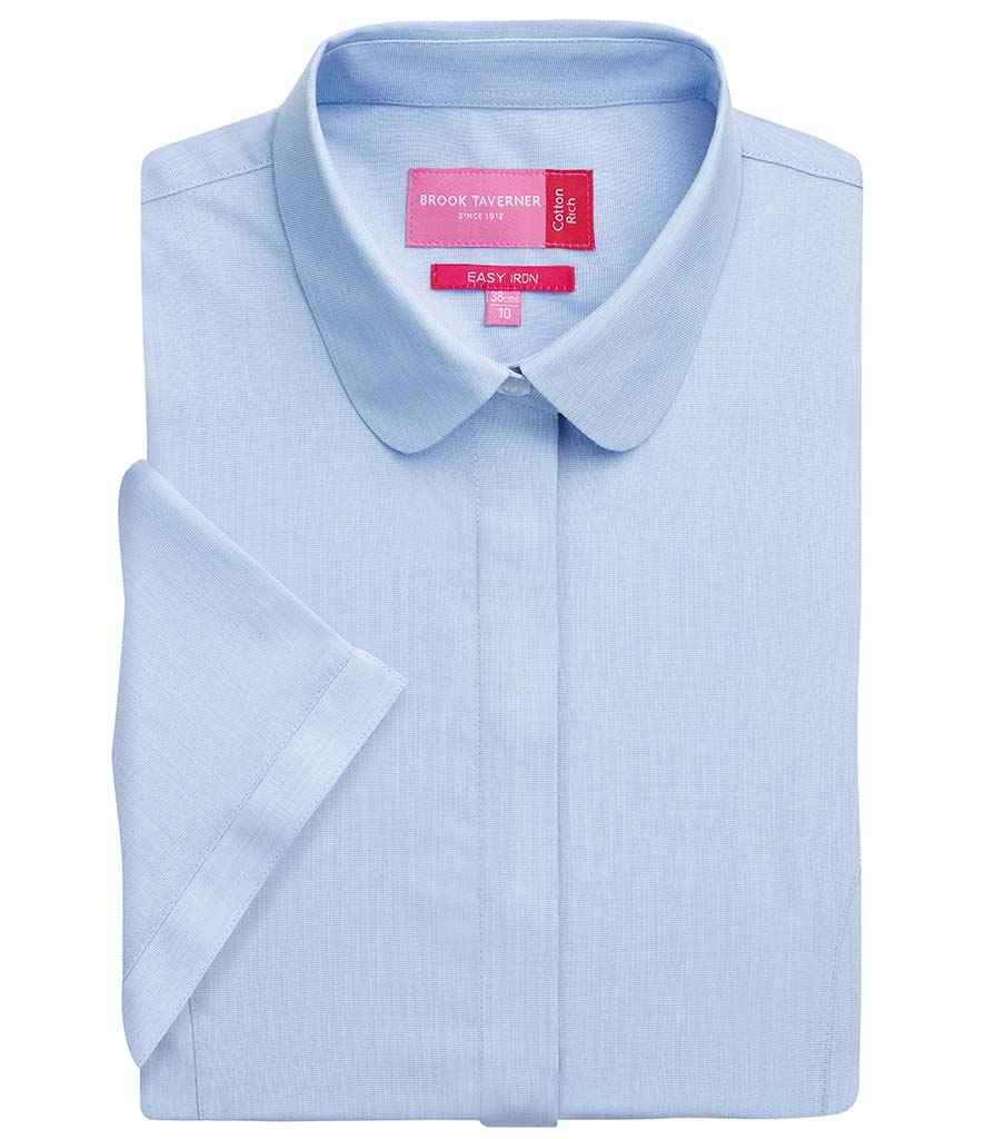 Brook Taverner Ladies Soave Short Sleeve Poplin Shirt in Sky Blue