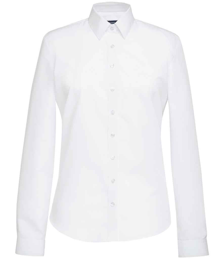 Brook Taverner Ladies Selene Long Sleeve Poplin Shirt in White